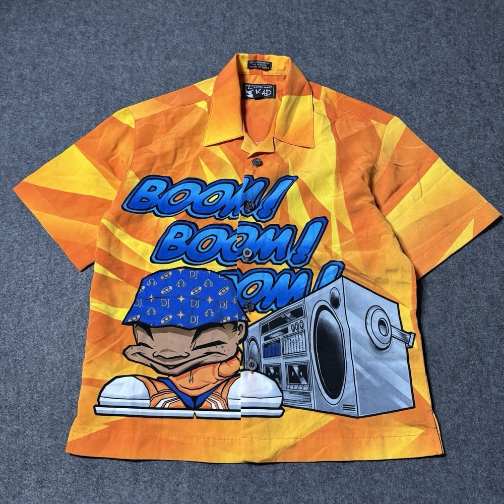 VTG‎ Y2K KAD Kids 8 Dj AOP Button Up Shirt Retro Hip Hop Casual